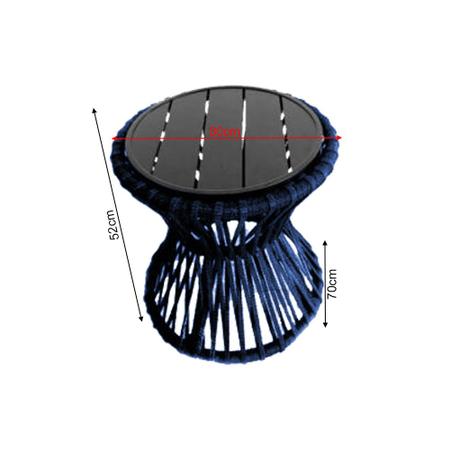 Imagem de Mesa de Centro Sol em Corda Náutica e Base em Alumínio Preta 70cm Azul Marinho