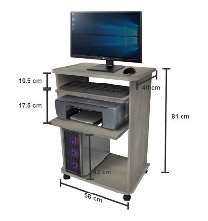 Imagem de Mesa de Computador 58cm 2 prateleiras CPU Monitor Impressora (corrediças telescópicas) Bianco