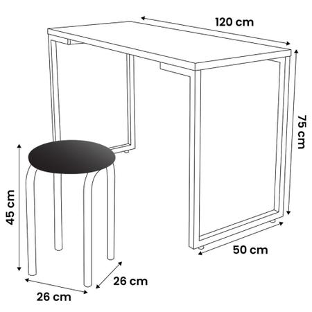 Imagem de Mesa de Cozinha Bistrô Porto Branco 120cm com 4 Banquetas Industriais Maviê Preto - Mpozenato