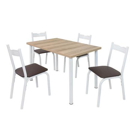 Imagem de Mesa De Cozinha Retangular 110 cm Com 4 Cadeiras Branco Carvalho Adel Shop JM