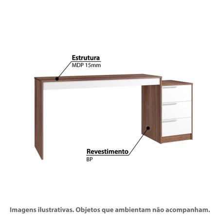 Imagem de Mesa de Escritório com 3 Gavetas - Castanho/Branco