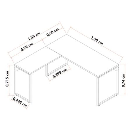 Mesa em L Design Industrial Connect Madeirado - Padrão 18 mm