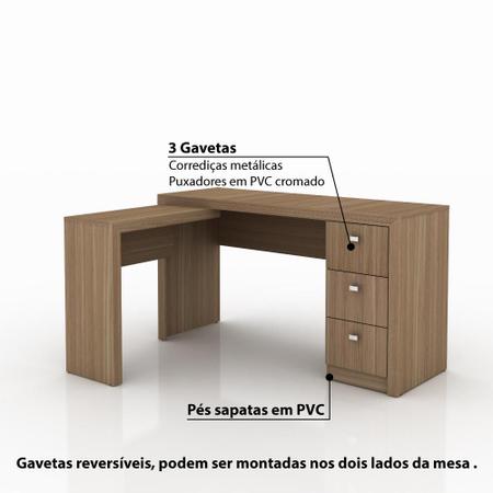 Imagem de Mesa de Escritório em L 3 Gavetas ME4101 Tecno Mobili - Amêndoa