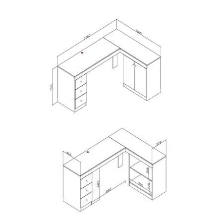 Imagem de Mesa de Escritório em L com 3 Gavetas e 2 Portas - Branco