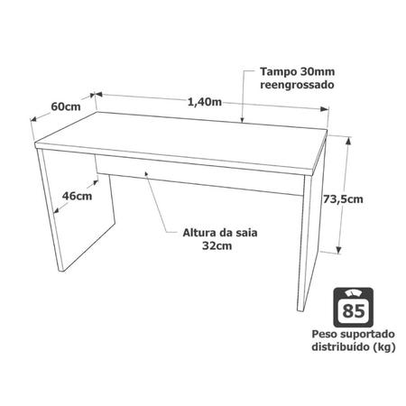 Mesa De Escritório Escrivaninha 140x60cm Tampo 30mm - Netmobil Imagem de Mesa De Escritório Escrivaninha 140x60cm Tampo 30mm