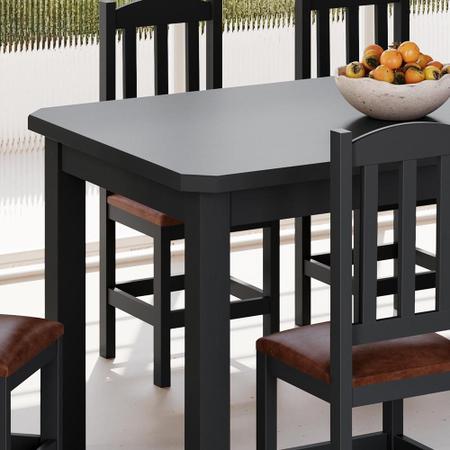 Imagem de Mesa de Jantar 160cm 6 Lugares Pés Madeira Maciça Preto Safira Shop JM