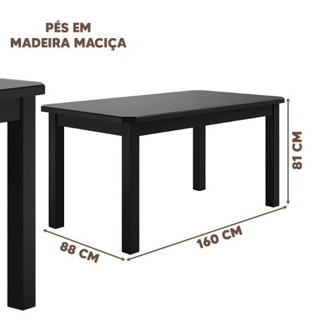 Imagem de Mesa de Jantar 160cm 6 Lugares Pés Madeira Maciça Preto Safira Shop JM