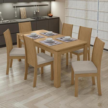 Imagem de Mesa de Jantar 200x90 com 6 Cadeiras Athenas Amêndoa/Veludo Creme - Móveis Lopas