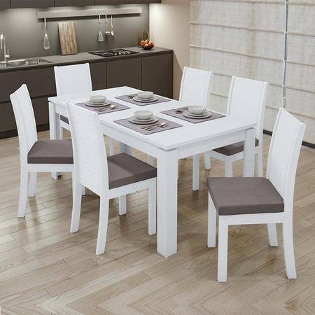 Imagem de Mesa de Jantar 200x90 com 6 Cadeiras Athenas Branco/Veludo Capuccino - Móveis Lopas