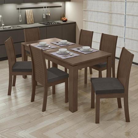 Imagem de Mesa de Jantar 200x90 com 6 Cadeiras Athenas Imbuia/Veludo Marrom - Móveis Lopas