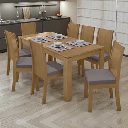 Imagem de Mesa de Jantar 200x90 com 8 Cadeiras Athenas Amêndoa/Veludo Capuccino - Móveis Lopas
