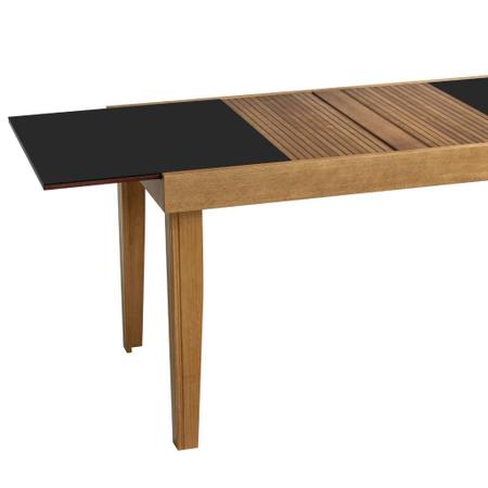 Imagem de Mesa de Jantar 4 e 6 Lugares Elástica Extensível com Tampo de Vidro Estelita Cor Amêndoa e Tampo Preto