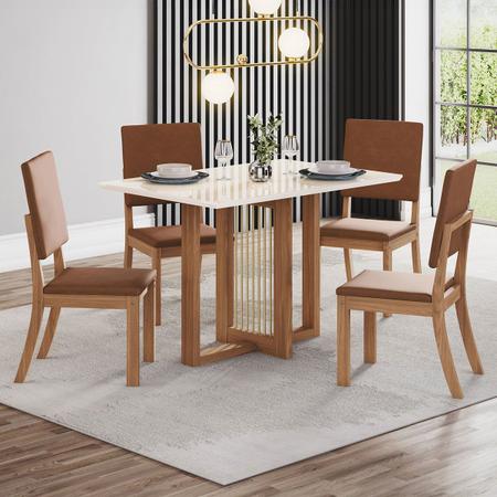 Imagem de Mesa de Jantar 4 Lugares Natalí Milla com Vidro  Nature/Off White/Caramelo - Henn