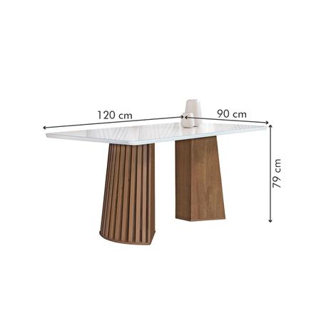 Imagem de Mesa de Jantar 4 Lugares Stella Canela com Vidro Ripado Chocolate/Off White/Bege Escuro - Cel Móveis