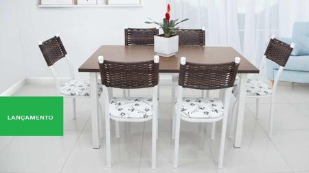 Imagem de Mesa De Jantar 6 Cadeiras Elisa Tampo Mdf Aço Branca