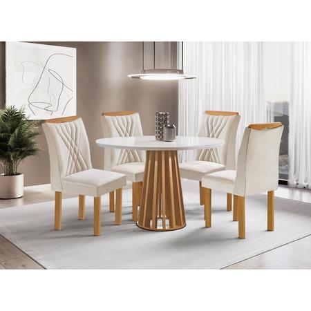 Imagem de Mesa de Jantar Berlim Redonda com 4 Cadeiras Cel Móveis Cinamomo Off White Cor Cinamomo Off White