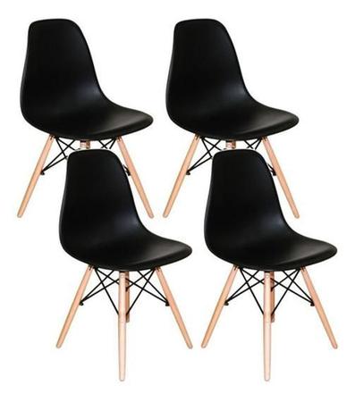 Imagem de Mesa De Jantar Com 4 Cadeiras Pretas Eames 90Cm Base Madeira