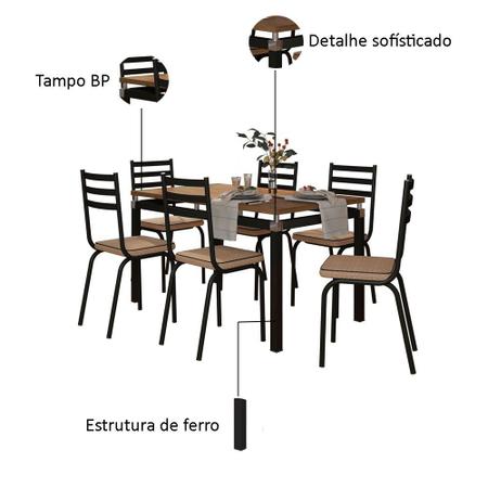 Conjunto Mesa de Jantar Orleans 1,80mx1,00m Tampo Lamiando com 6