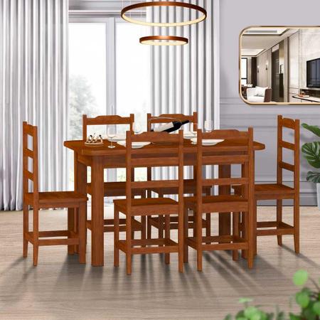 Imagem de Mesa De Jantar Com 6 Cadeiras Madeira Maciça 160cm Mel Pérola Nemargi
