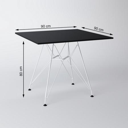 Imagem de Mesa De Jantar Eames Eiffel Quadrada 90cm Preta Com 4 Cadeiras Pretas Base Ferro Branco