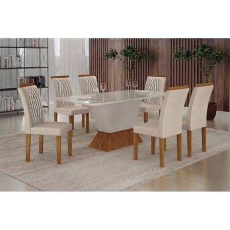 Conjunto Sala de Jantar Clara Mesa Freijo/Off White 1,20m C/ 04 Cadeiras  Joli Palha Moveis Leifer