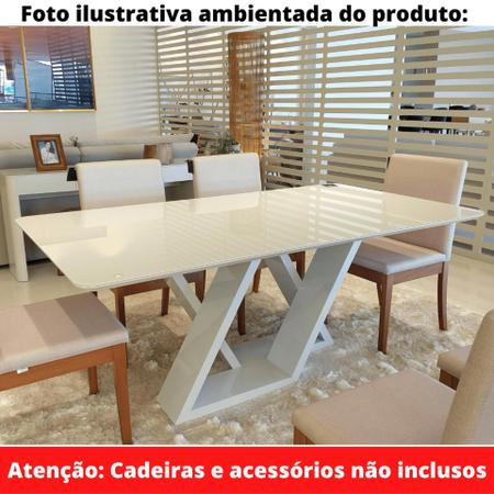 Imagem de Mesa de Jantar Livia Flora 220 cm Retangular Borda Arredondada Madeira Vidro Colado Laca Branco