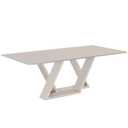 Imagem de Mesa de Jantar Livia Flora 220 cm Retangular Borda Arredondada Madeira Vidro Colado Laca Branco