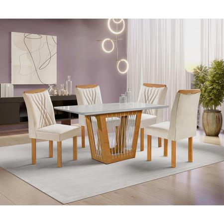 Imagem de Mesa de Jantar Marselha 120x90cm com 4 Cadeiras Cel Móveis Cor Cinamomo Off White