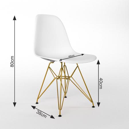 Imagem de Mesa de Jantar Redonda 90cm Amêndoa Clips 3 Pés com 4 Cadeiras Eames Eiffel Brancas Base Dourada