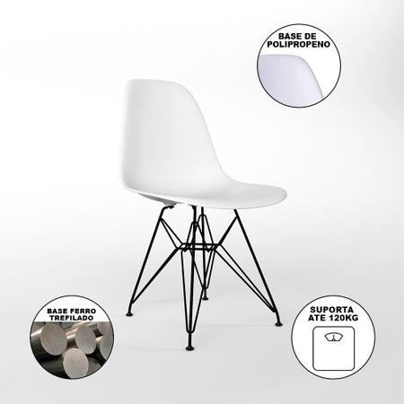 Imagem de Mesa de Jantar Redonda 90cm Branca Clips 3 Pés com 4 Cadeiras Eames Eiffel Brancas Ferro Preto