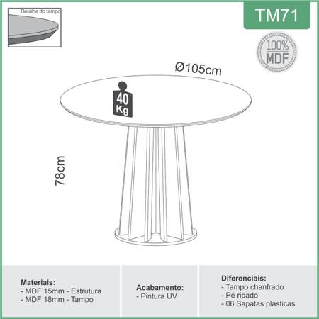 Imagem de Mesa de Jantar Redonda em MDF 105 cm Freijó/Preto Fosco TM71 JPF Dalla Costa