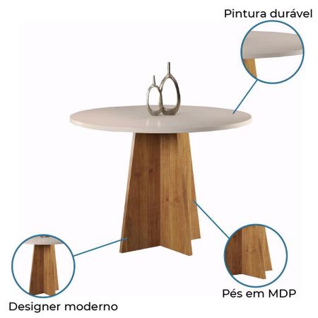 Conjunto Mesa Redonda 90x90 e 4 Cadeiras Mel-off White Slin Viero