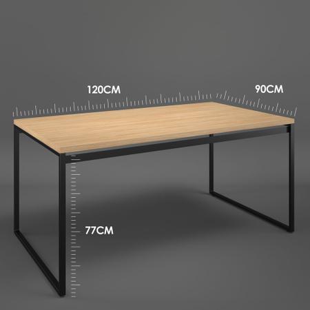 Imagem de Mesa De Jantar Retangular 4 Lugares Madeira Moderna Industrial 120x90cm