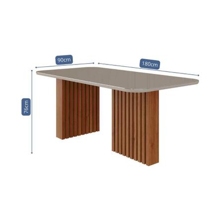 Imagem de Mesa De Jantar Retangular 90X180cm Tampo Mdf/Vidro Ester Cimol Cinamomo/Off White