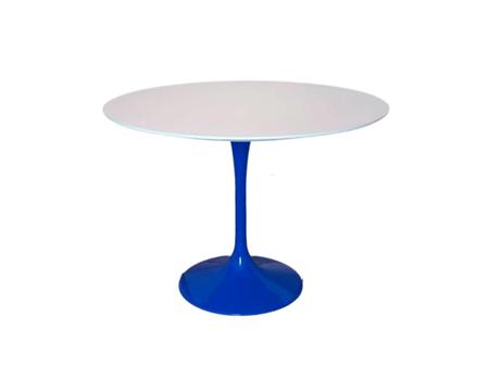 Imagem de Mesa de Jantar Tulipa Redonda 140 cm Tampo Laca Branca Base Azul