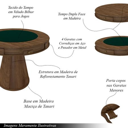 Imagem de Mesa de Jogos Carteado 4 Lugares Bellagio com Gavetas e Tampo Reversível Base Cone com Tecido Nogueira/Verde G42 - Gran Belo