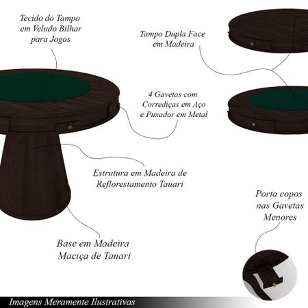Imagem de Mesa de Jogos Carteado 4 Lugares Bellagio com Gavetas e Tampo Reversível Base Cone com Tecido Tabaco/Verde G42 - Gran Belo