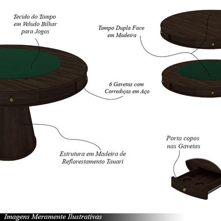 Imagem de Mesa de Jogos Carteado 6 Lugares Bellagio com Gavetas e Tampo Reversível Base Cone com Tecido Capuccino/Verde G42 - Gran Belo