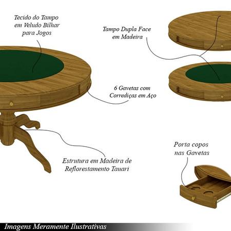 Imagem de Mesa de Jogos Carteado 6 Lugares Bellagio com Gavetas e Tampo Reversível Base Estrela com Tecido Mel/Verde G42 - Gran Belo