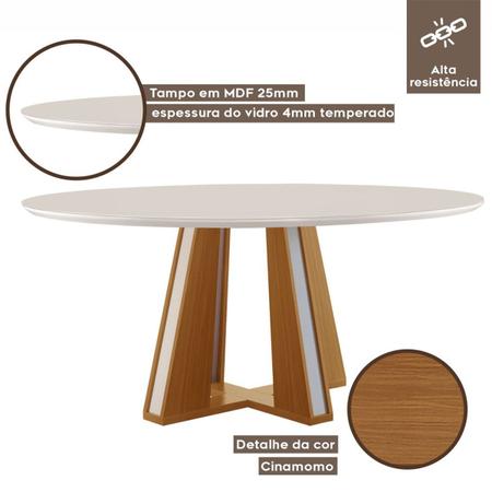 Imagem de Mesa de Madeira Madri Redonda 100cm com Vidro Cinamomo/Off White - Lj Móveis