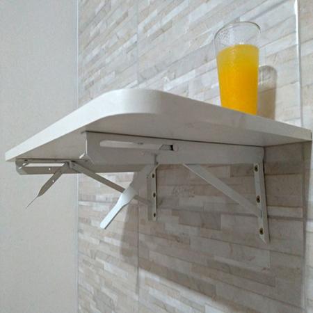 Imagem de Mesa De Parede Dobrável 60x41 Suporte Branco Canto arredondados