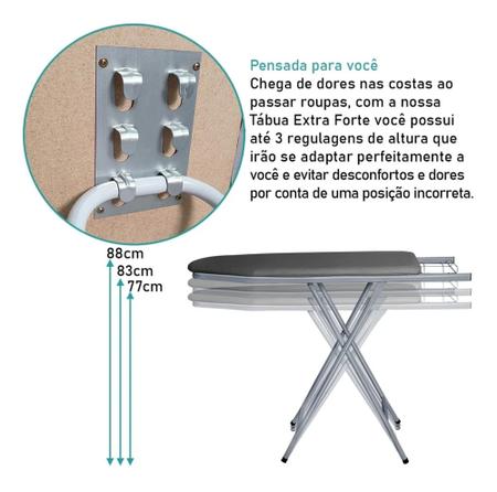 Imagem de Mesa De Passar Roupas Extra Forte Utilaço Branca Com Tecido Metalizado Prata Passadeira(70422)