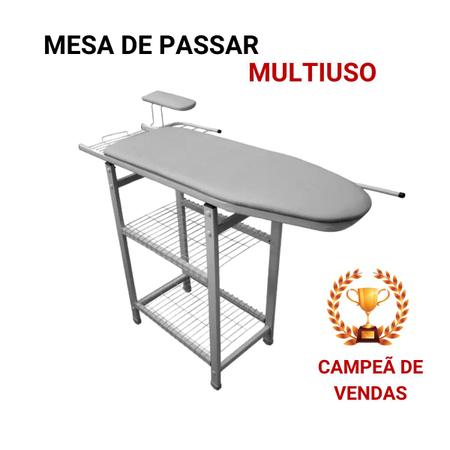 Imagem de Mesa de passar roupas passadeira tábua multiuso com cabideiro porta calça e suporte para ferro