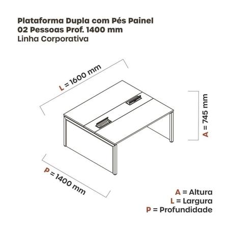 Imagem de Mesa de Plataforma Dupla para 2 Pessoas Corporativa 160x140/2p Preto/Branco