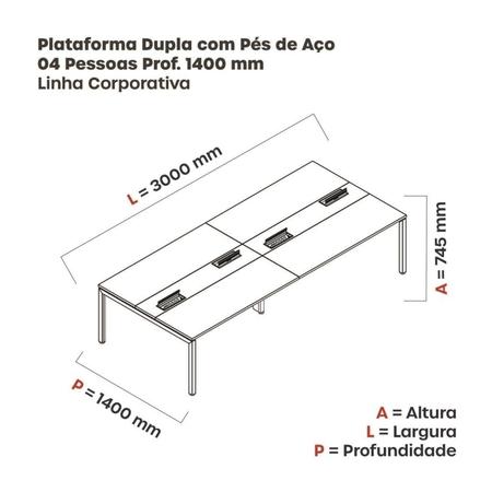 Imagem de Mesa de Plataforma Dupla para 4 Pessoas Corporativa 150x140/4p Pdc15/14/4p Preto/Branco