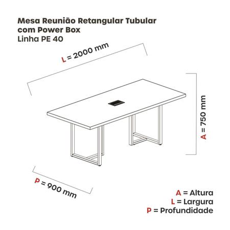 Imagem de Mesa de Reunião Retangular com Power Box 200x90cm Mr2000pe40 Nogueira Casablanca/Preto