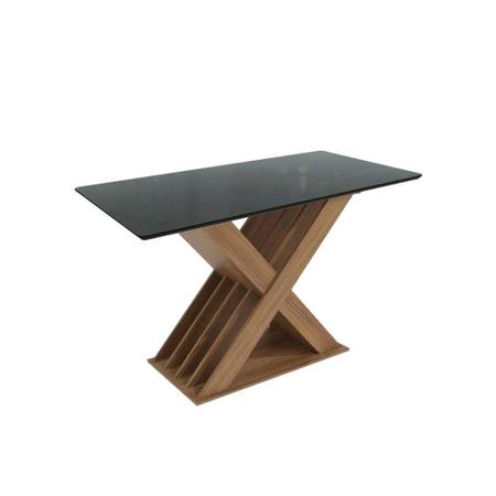 Imagem de Mesa de Sala Jantar Graviola c/Tampo Madeirado c/ Vidro 90x180cm Nogueira/Preto fosco/Vidro preto - Kappesberg