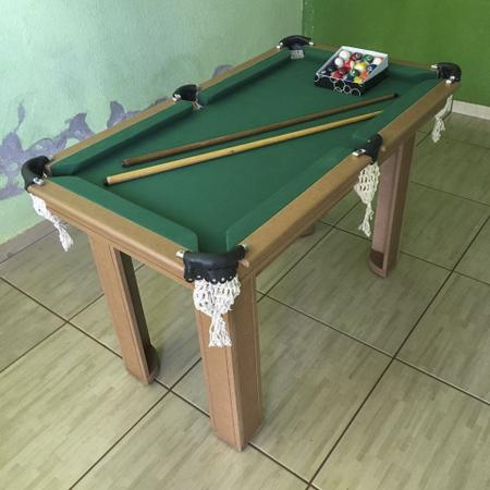 Mesa de Sinuca e Bilhar Infantil Carlin Bilhares MDF 1,15 x 0,65 Cerejeira  Tecido Verde - Comprar Mesa de Sinuca e Bilhar