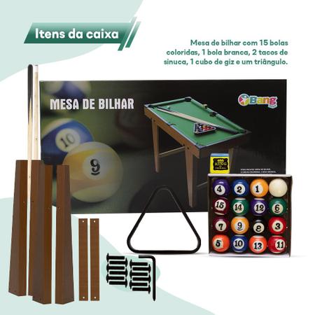 Jogo Bilhar Mesa Sinuca Snooker Brinquedo Completo 15 Peças