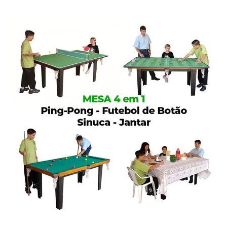 Mesa Multiuso Sinuca Ping Pong e Futebol de Botão Klopf - 4 em 1 - Preços  com até 6% de desconto